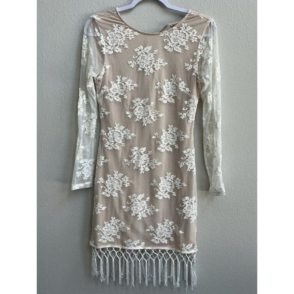 Majorelle Filaree Ivory Cream White Flapper Style Dress Embroidered M Women's